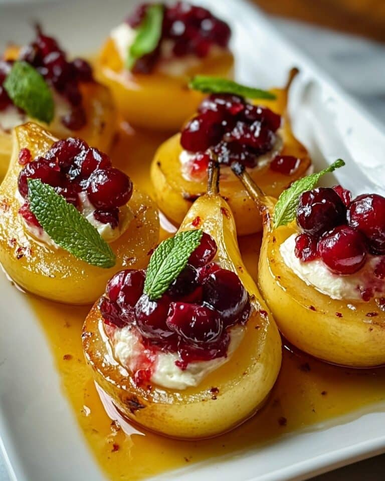 Baked Pears with Goat Cheese, Honey, and Cranberries Recipe