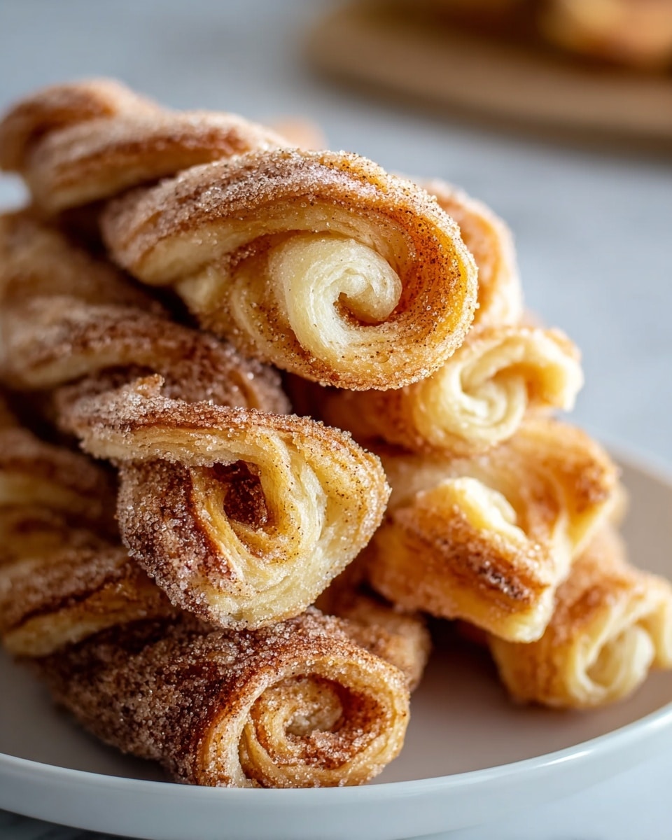 The image shows a close-up of several twisted, golden-brown pastries stacked on a white plate with a subtle gold rim. Each pastry has multiple layers of flaky, crispy dough with a mix of light golden and darker brown shades, dusted generously with powdered sugar and cinnamon. The twists reveal the delicate texture of the dough, with some parts appearing puffed and airy, while others have a slightly crumbly surface. The white marbled texture in the background adds a clean and bright contrast to the warm colors of the pastries. photo taken with an iphone --ar 4:5 --v 7