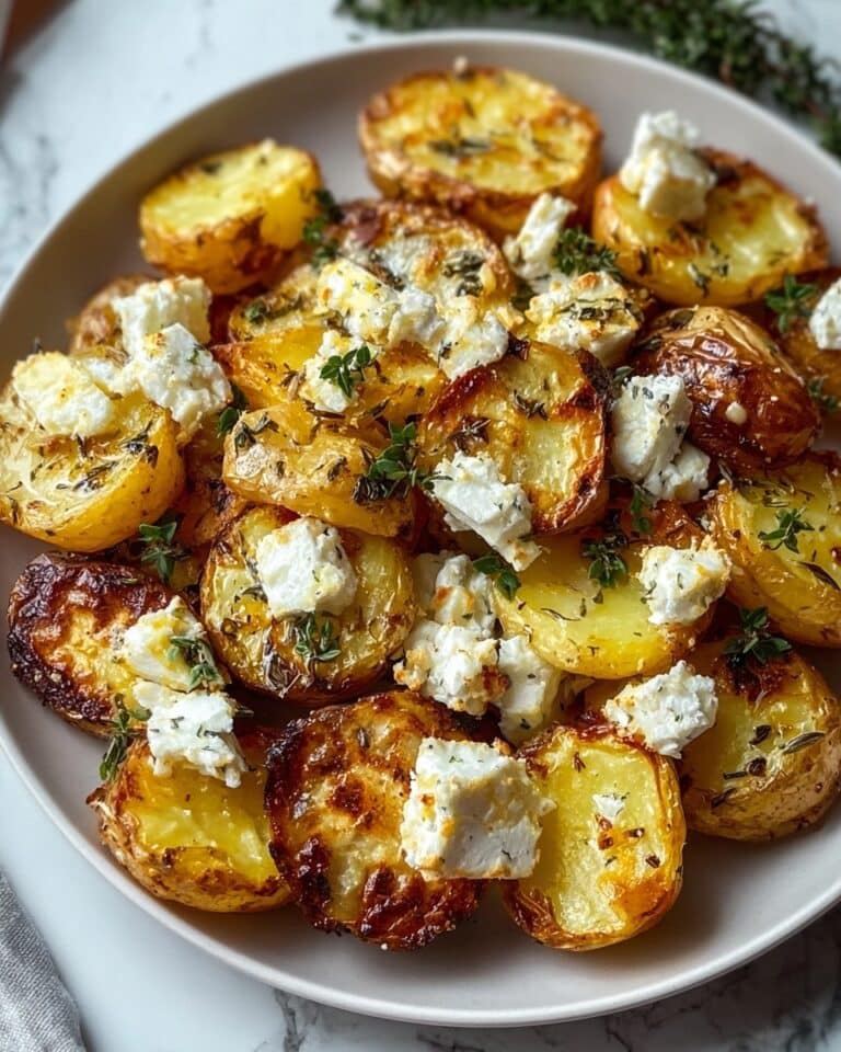 Roasted Potatoes with Baked Feta, Garlic, and Basil Recipe