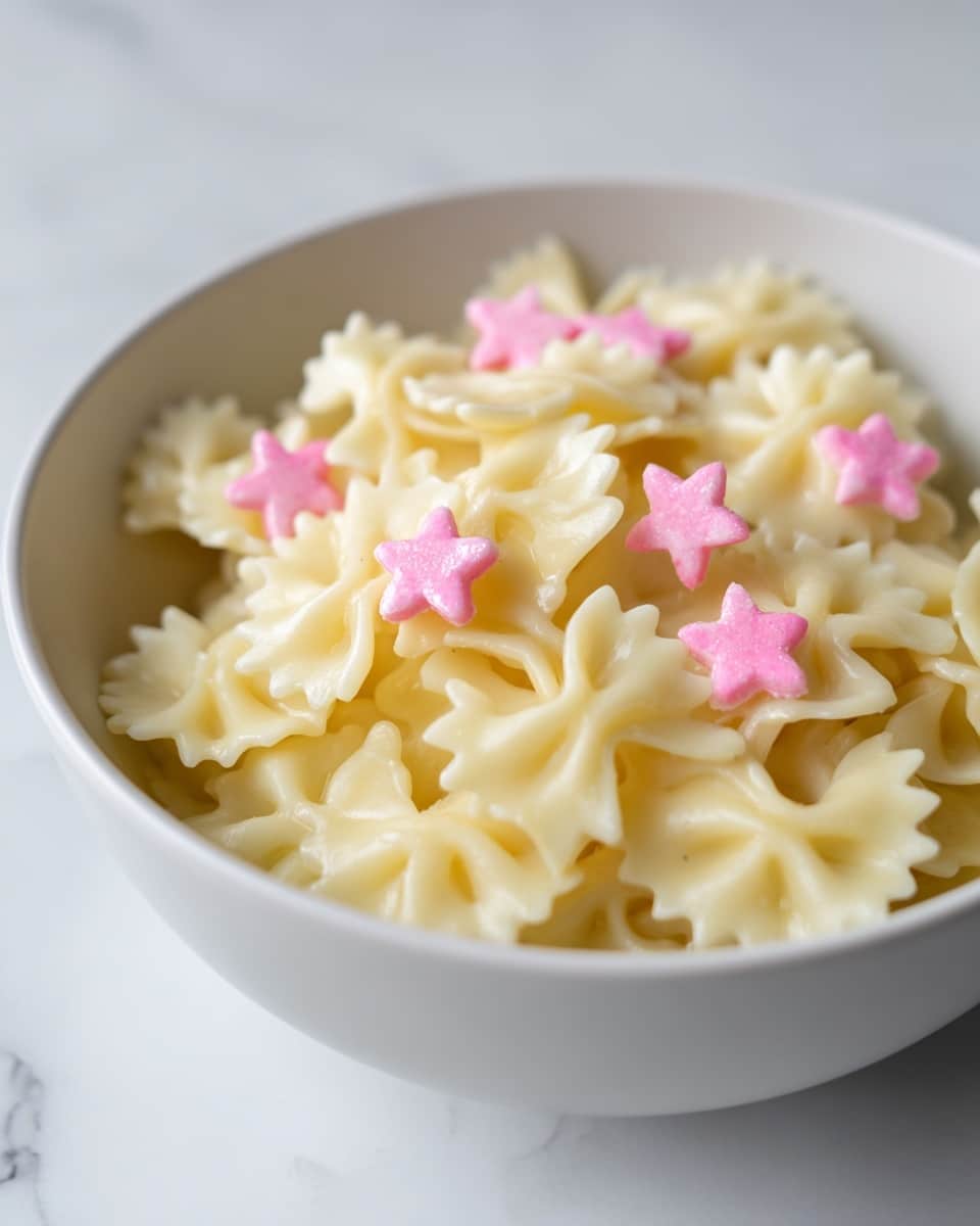 A close-up of a white bowl filled with a textured dessert that has a base layer of smooth, soft orange color, topped with a thick layer of creamy white whipped topping shaped into star-like peaks, and the very top sprinkled with tiny light pink granules. The bowl is placed on a white marbled surface, and the background is completely black, making the dessert the main focus. photo taken with an iphone --ar 4:5 --v 7