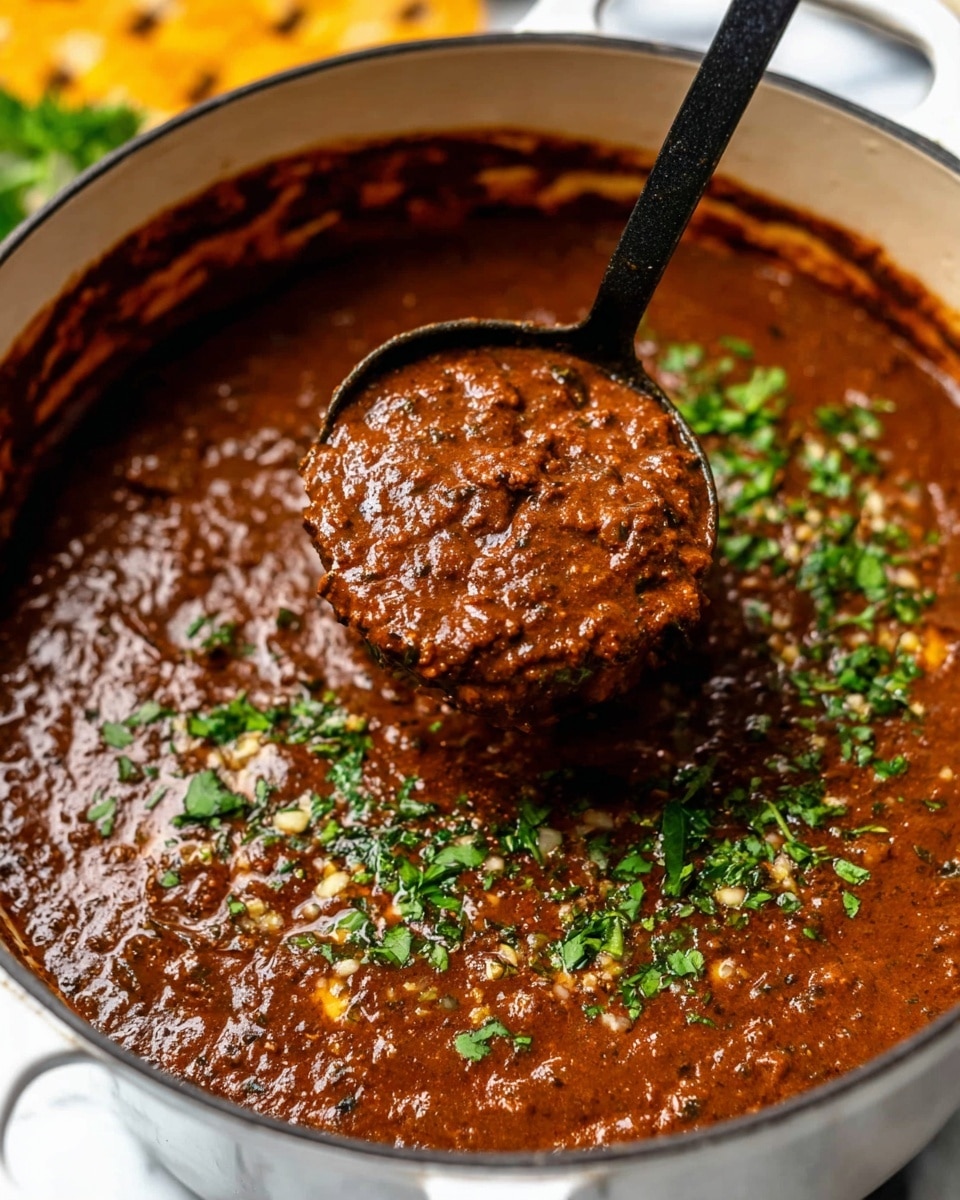 A white bowl filled with thick, dark red soup showing a smooth texture mixed with small chunks, topped with three bright green avocado slices arranged on one side, sprinkled generously with small white cheese crumbles and fresh green chopped herbs. The background shows half an avocado with brown seed, some fresh green herbs, a few yellow tortilla chips, and lime slices on a white marbled surface. A black spoon is placed inside the bowl, leaning on the edge. Photo taken with an iphone --ar 4:5 --v 7