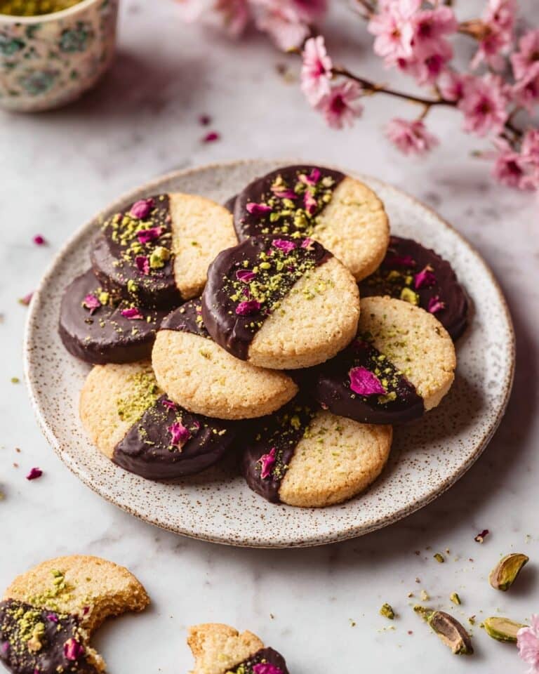 Almond Flour Shortbread Cookies with Vegan Chocolate, Pistachios, and Raspberries Recipe