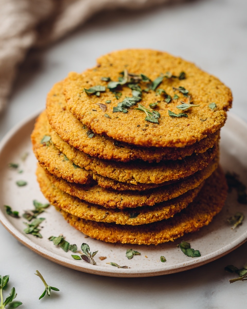 The image shows a stack of round, golden brown crispy patties with a rough texture, placed on a white plate. The patties have a crunchy, slightly uneven edge and are sprinkled with small green herb leaves on top. The white marbled textured surface underneath adds a clean, bright background, with some loose green herb sprigs scattered around the plate. The overall look is warm and appetizing, focusing on the crispy details and fresh herbs. photo taken with an iphone --ar 4:5 --v 7