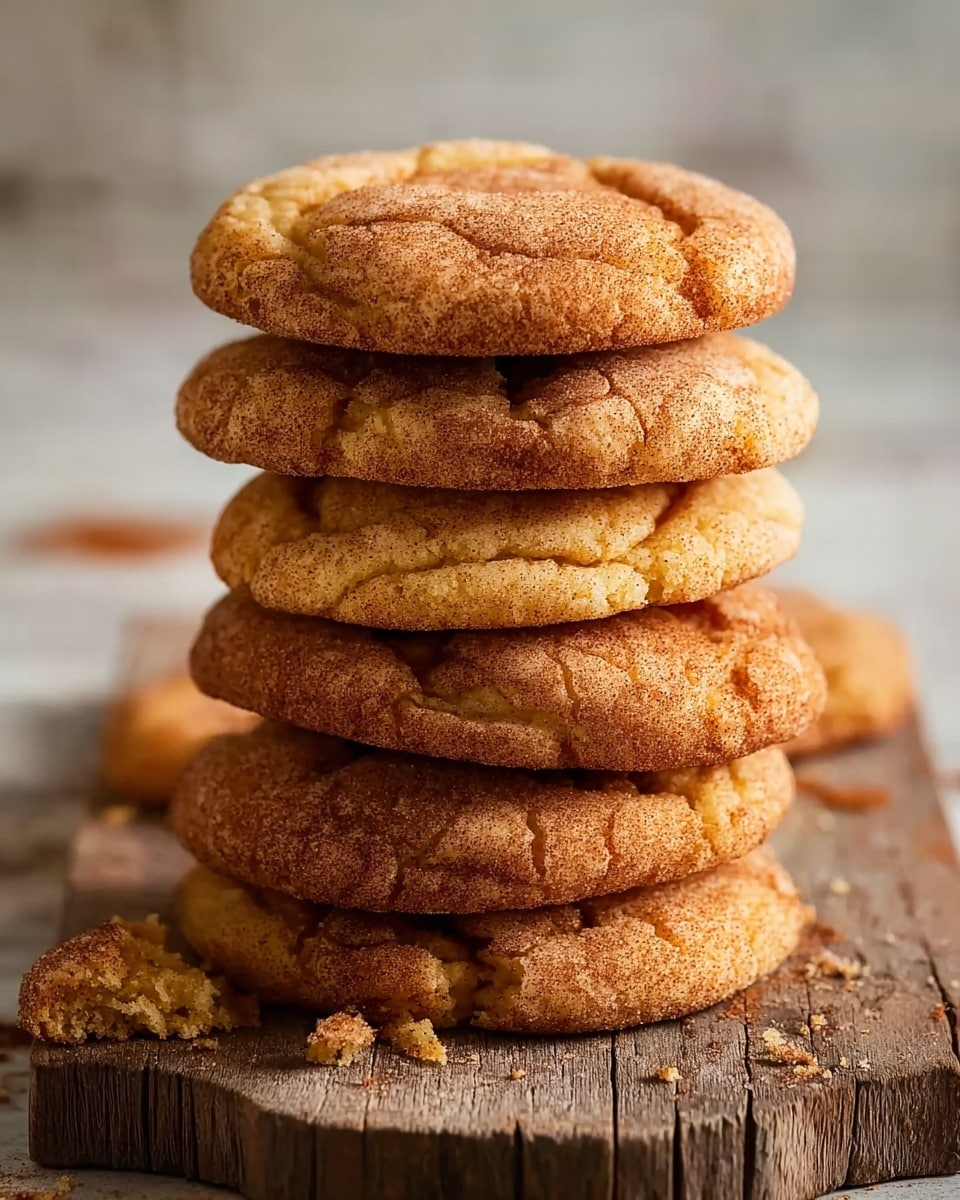 A close-up of a stack of seven large, golden-brown cookies with cracked, crispy edges and a soft, slightly uneven surface dusted lightly with cinnamon on top, arranged vertically on a rustic wooden board that is set against a white marbled texture background; the cookies show a chewy texture with various cracks and crumbs scattered around the base, emphasizing their homemade look. photo taken with an iphone --ar 4:5 --v 7